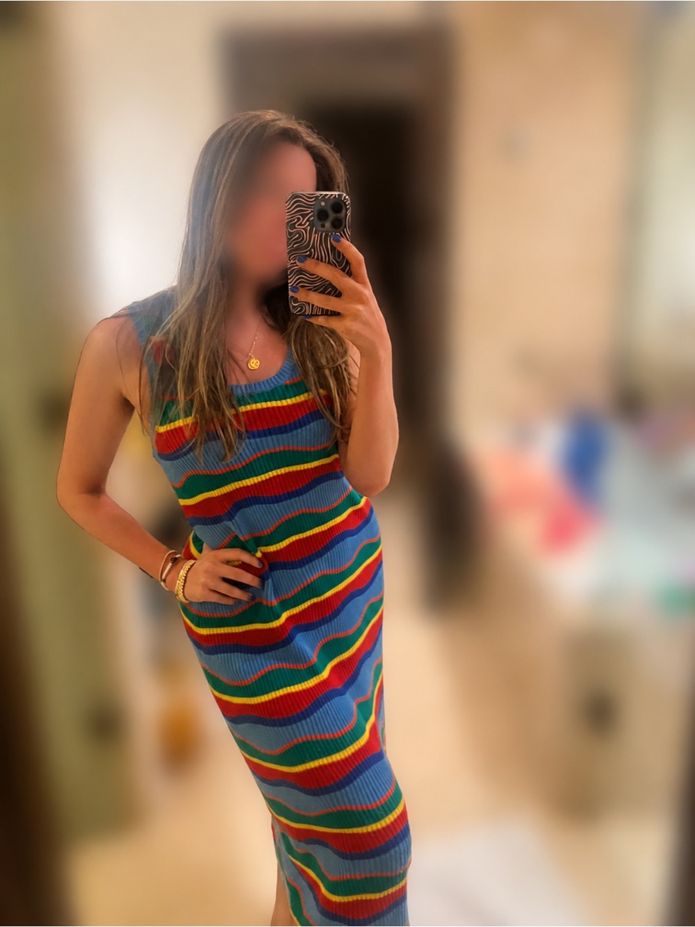 MOTHER Blue Multicolor Ribbed Maxi Dress